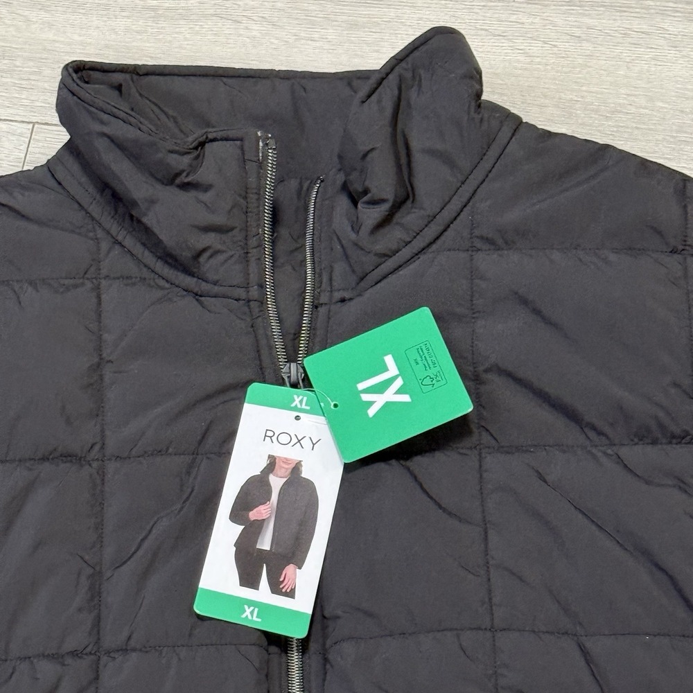 Roxy Women's XL Quilted Puffer Jacket Black Lightweight Zip Up NWT - Picture 2 of 9
